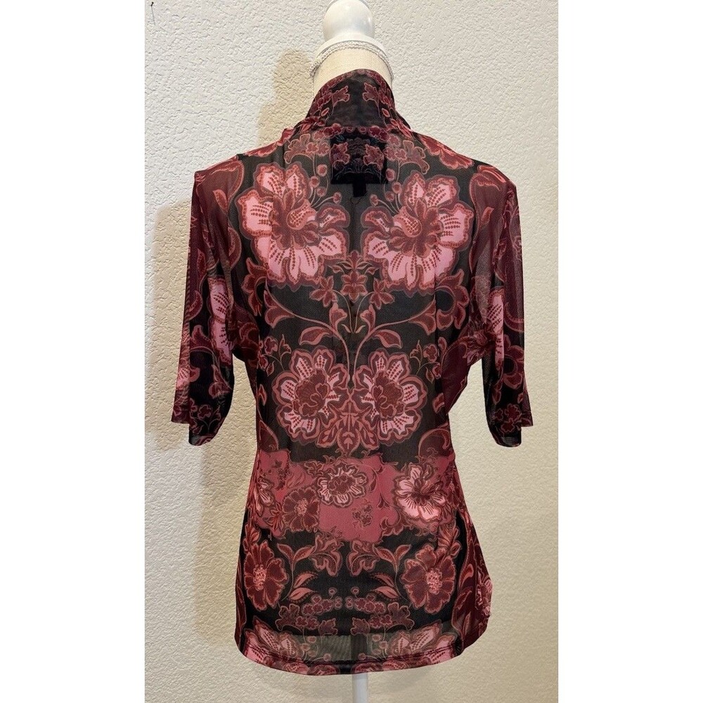 JOHNNY WAS Floral Print Mesh Knit Mock Neck Elbow Sleeve Top. Size XS , S - Picture 5 of 7